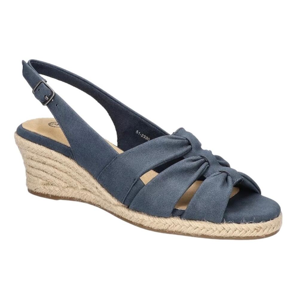 Bella Vita Women's Cheerful Espadrille Wedge Heel Sandals Navy Linen Size 10 W
